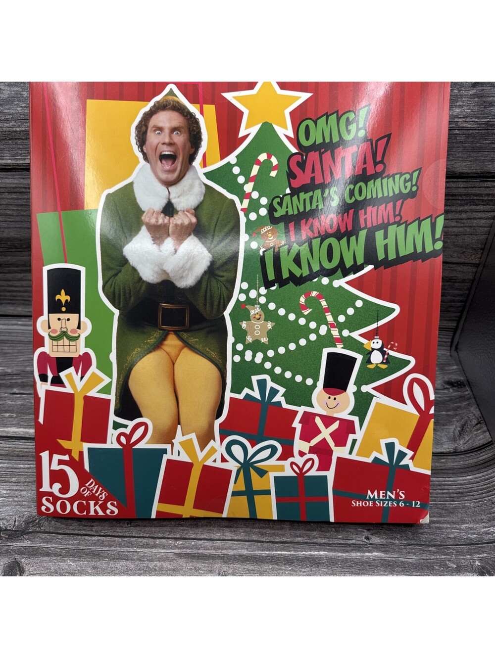 NEW Buddy The Elf Socks Set 15 Days Of Socks Mens Size 6-12 Crew & Low Cut